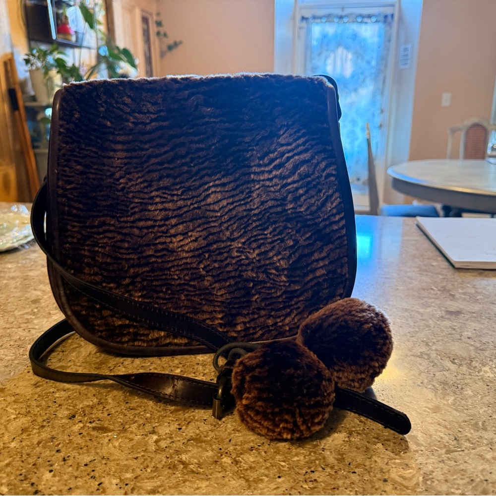 Patricia Nash Laser Cut Sherpa La Cruz Brown Shoulder Bag